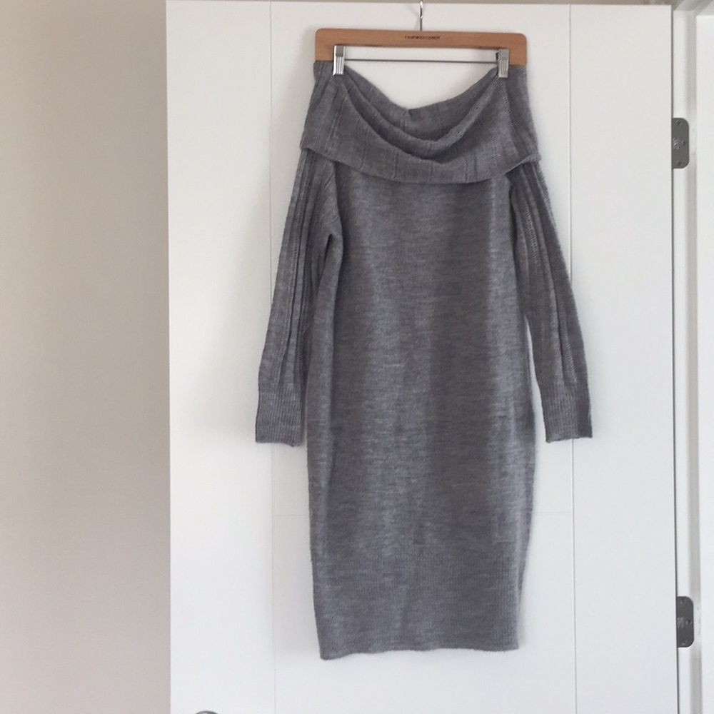 Gray Off the Shoulder Long Sleeve Sweater Dress